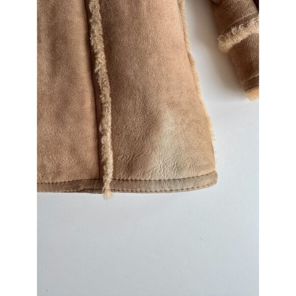 Vintage 70's Tan Genuine Sheepskin Suede Leather Shearling Ranch Coat, Size 6/XS - Picture 11 of 16